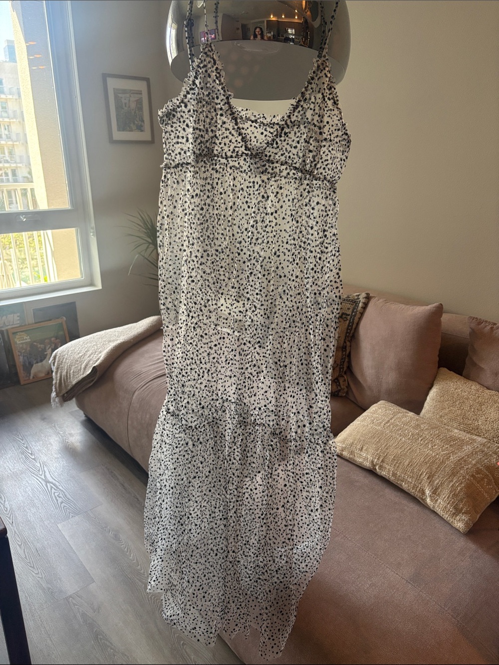 Sheer Black & White Spotted Maxi Dress